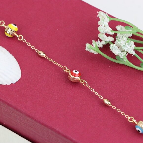 "Multicolor Evil Eye Rose Gold Bracelet with Adjustable Chain, XPBL1016 - Picture 1 of 12